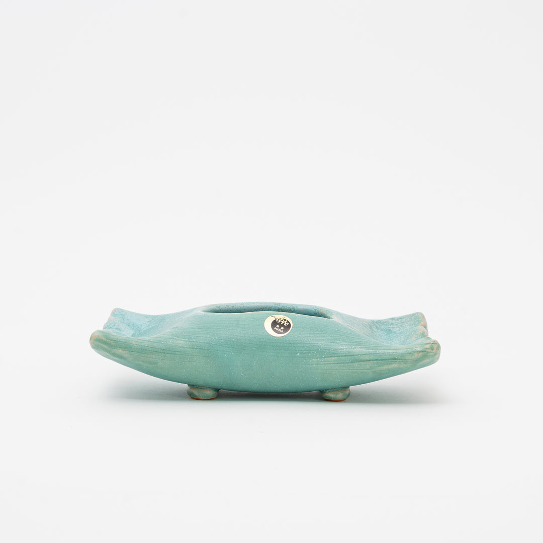 shigaraki-teal-low-moribana-ikebana-vase-with-kenzan-20cm