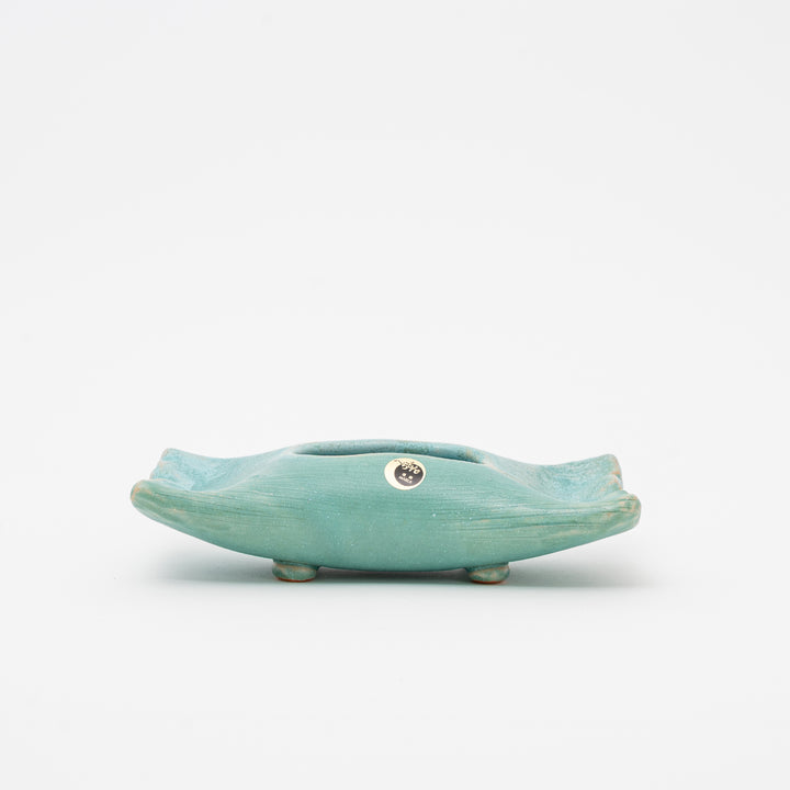 shigaraki-teal-low-moribana-ikebana-vase-with-kenzan-20cm