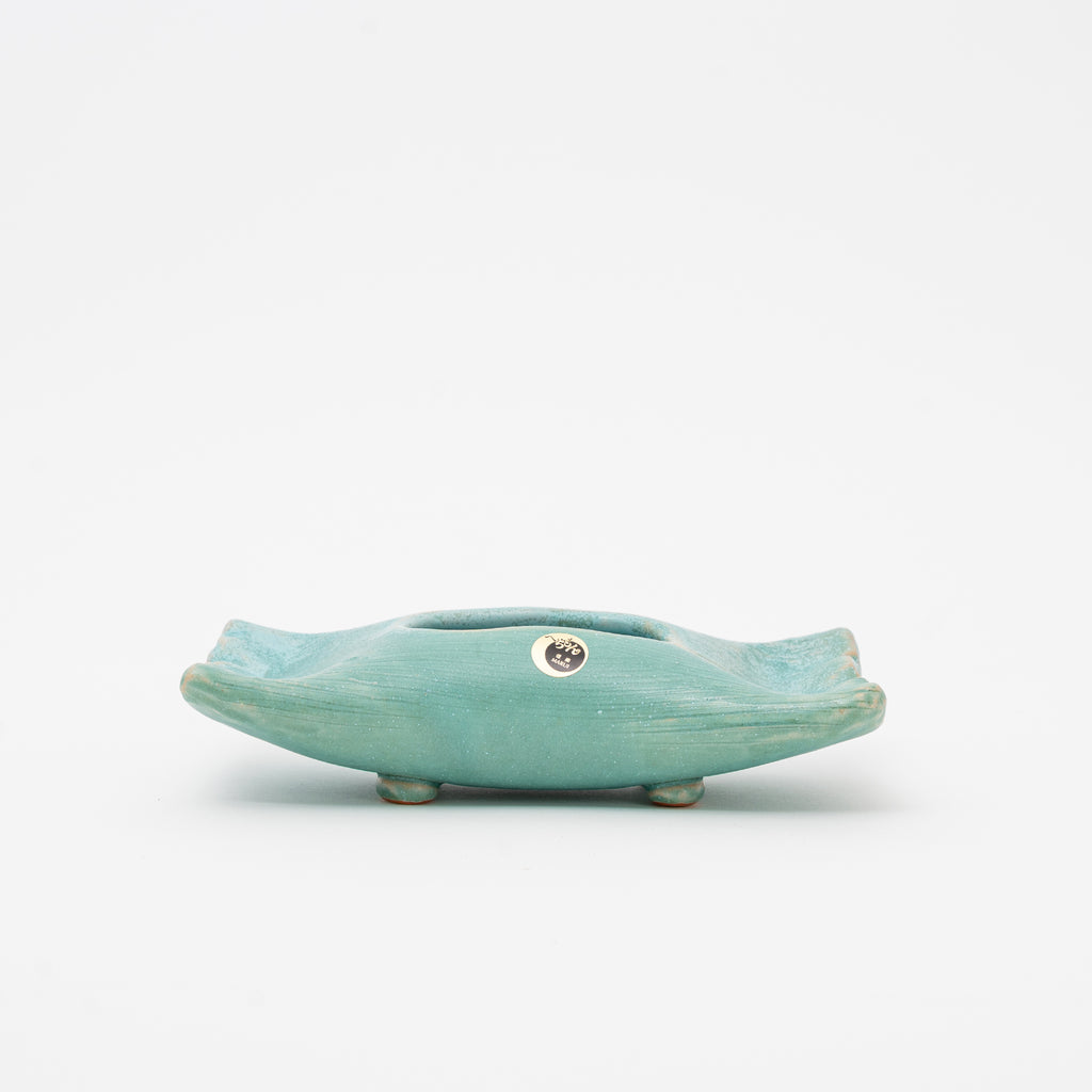 Shigaraki Ware Teal Moribana Ikebana Vase with Kenzan | Great Zakka