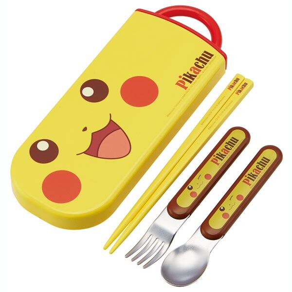 SKATER Pokemon Pikachu Antibacterial Dishwasher Compatible Sliding Trio Set Chopsticks Spoon Fork
