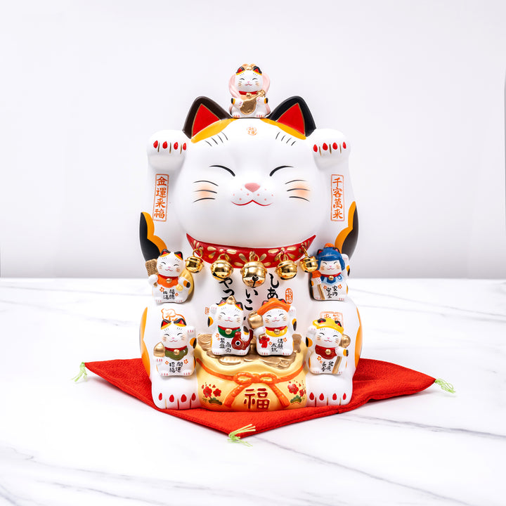 Yakushigama Xlarge Ceramic Handmade Seven Gods Maneki neko Lucky Cat for Store opening