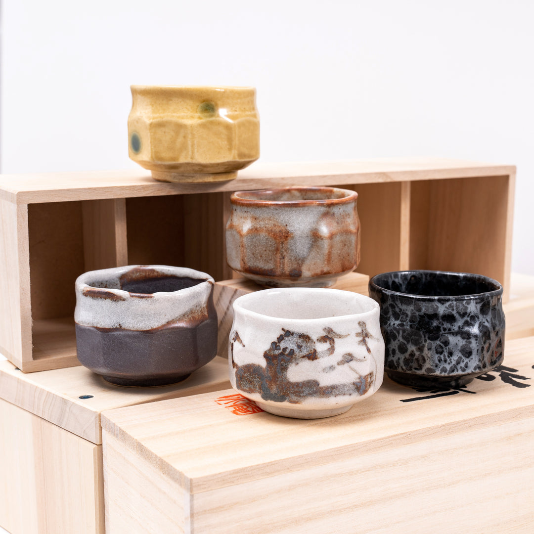 Mino Ware Set of 5 Handmade Sake Cup Gift Set