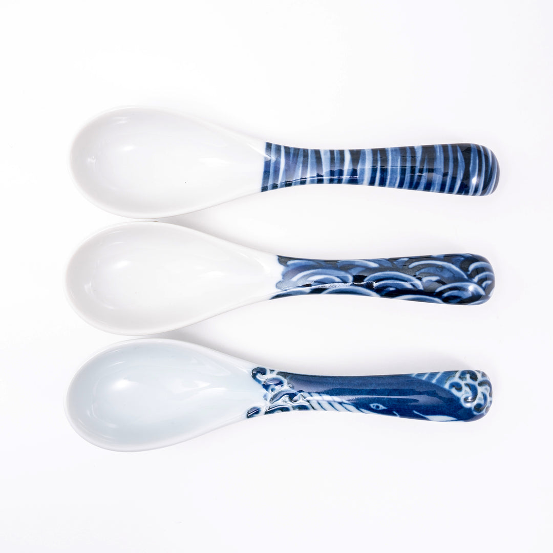 White and Blue Mino Ware Porcelain Soup Spoon Made in Japan