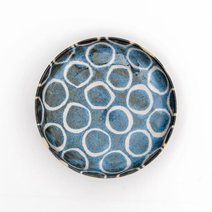 Brush Blue Japanese Mino Ware Pasta Plate - Circles
