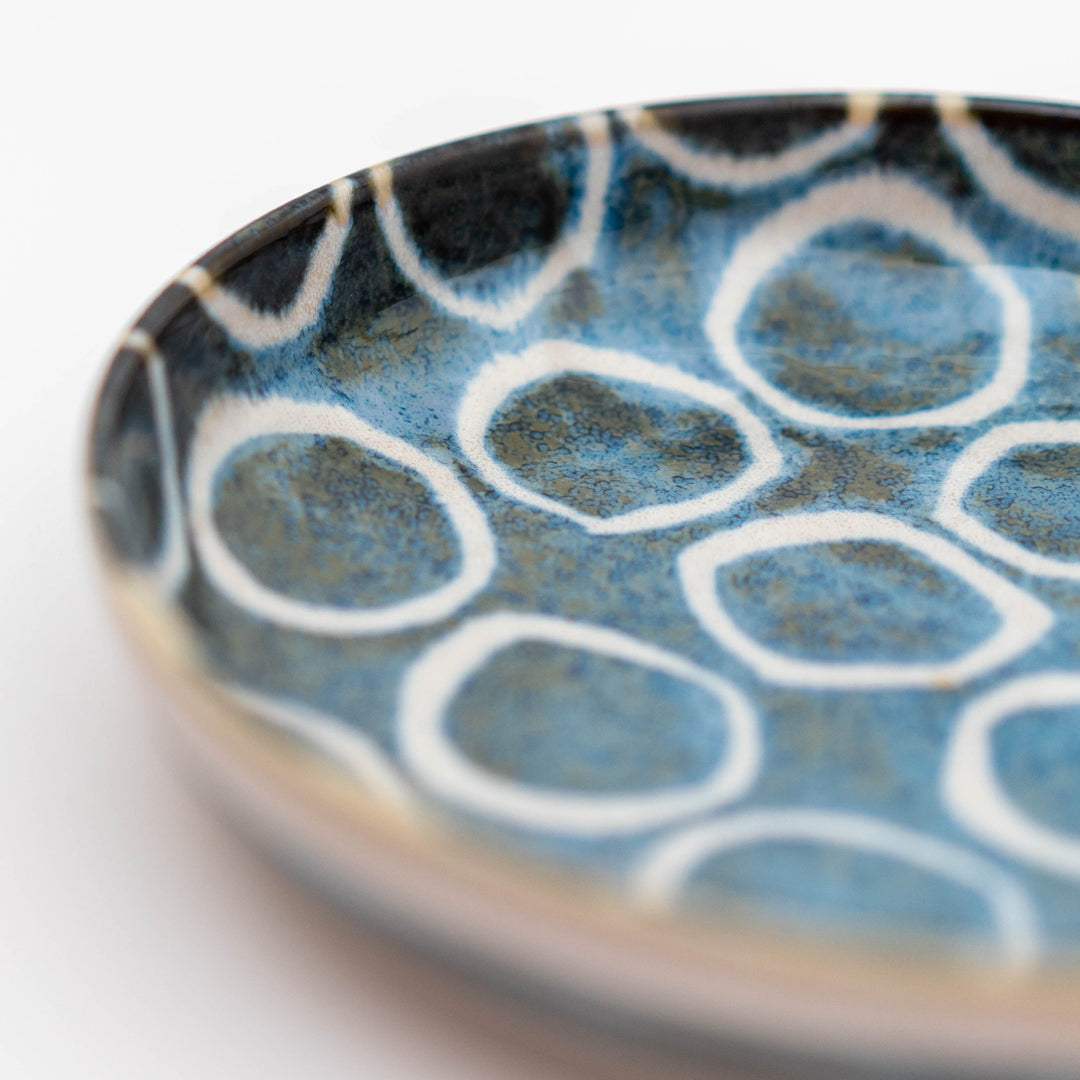 Brush Blue Japanese Mino Ware Pasta Plate - Circles