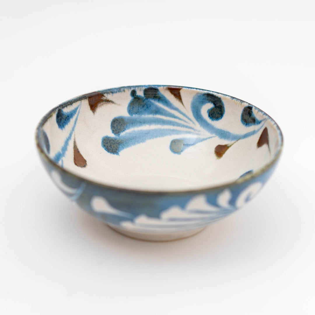 Brush Blue Mino Ware Ramen Bowl - Arabesque