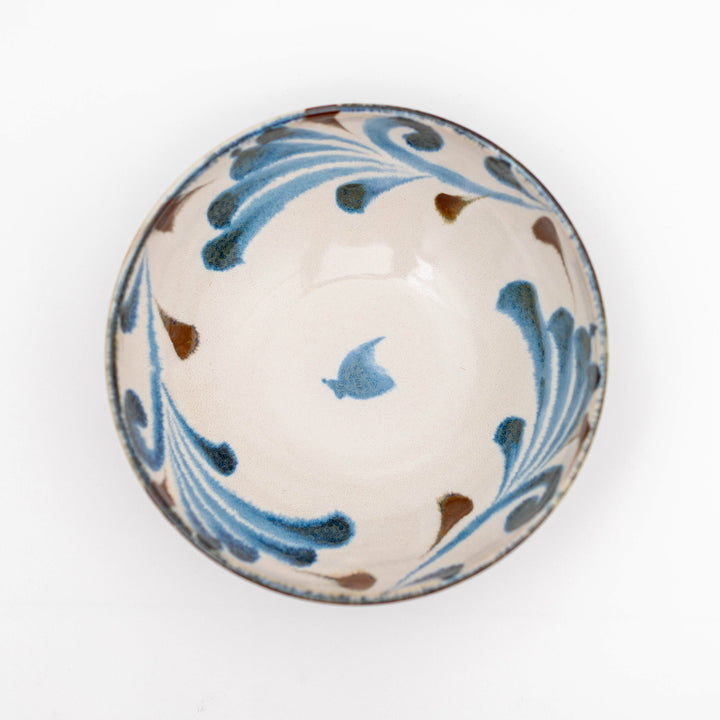 Brush Blue Mino Ware Ramen Bowl - Arabesque