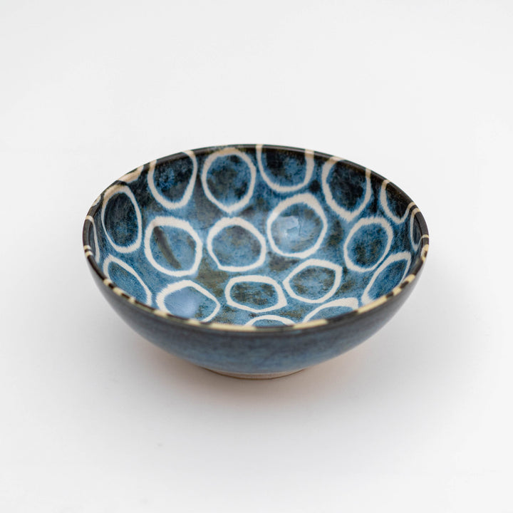 Brush Blue Mino Ware Ramen Bowl - Circles