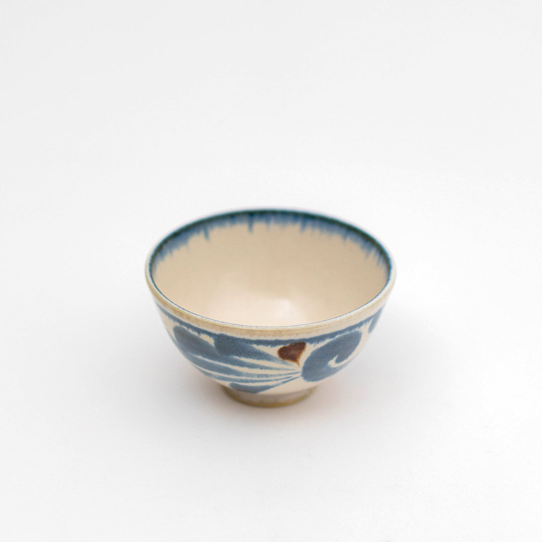 Brush Blue Japanese Mino Ware Rice Bowl - Arabesque