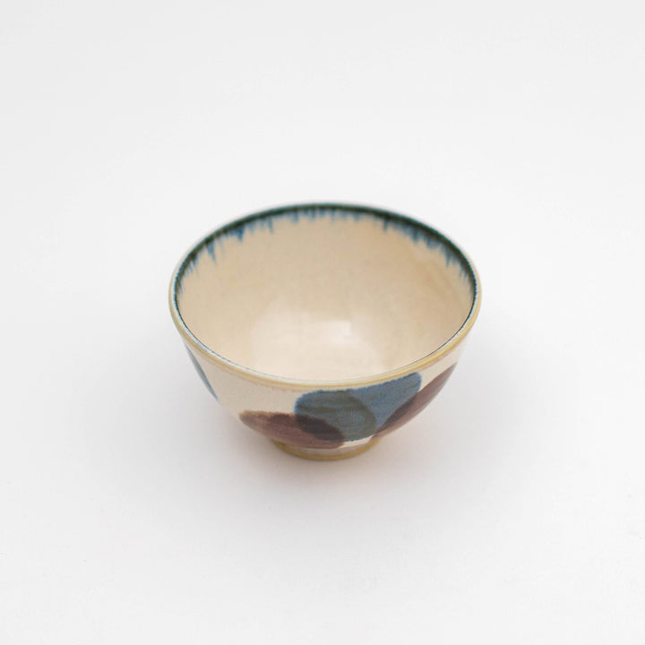 Brush Blue Japanese Mino Ware Rice Bowl - Dotted