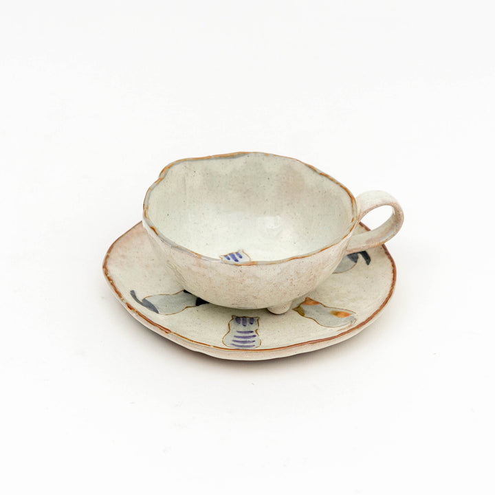 Handcrafted Cat Coffee Cup and Saucer Set