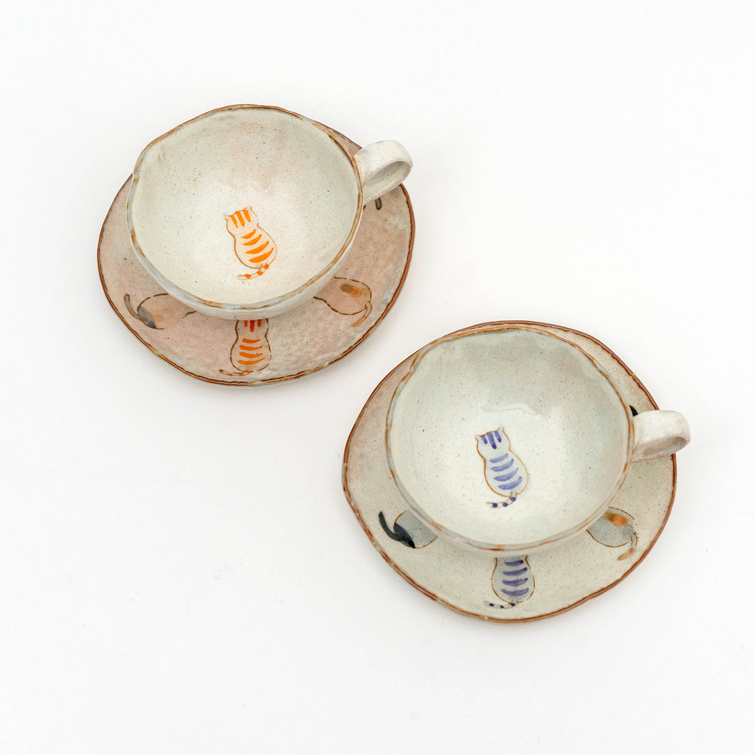 Handcrafted Cat Coffee Cup and Saucer Set