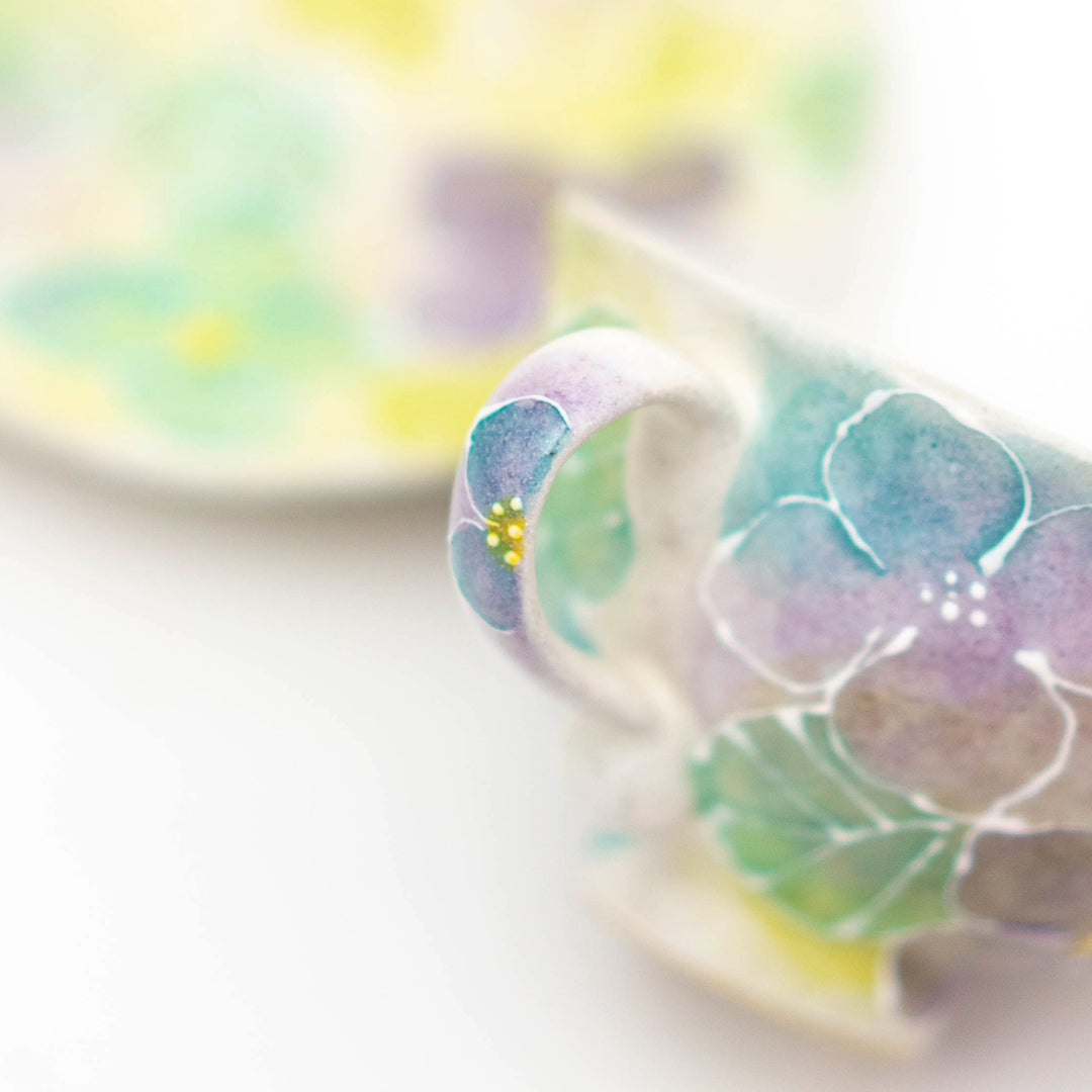 Handcrafted Flower Coffee Cup and Plate Set