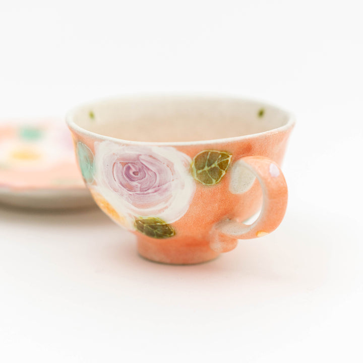 Handcrafted Floral Coffee Cup and Plate Set