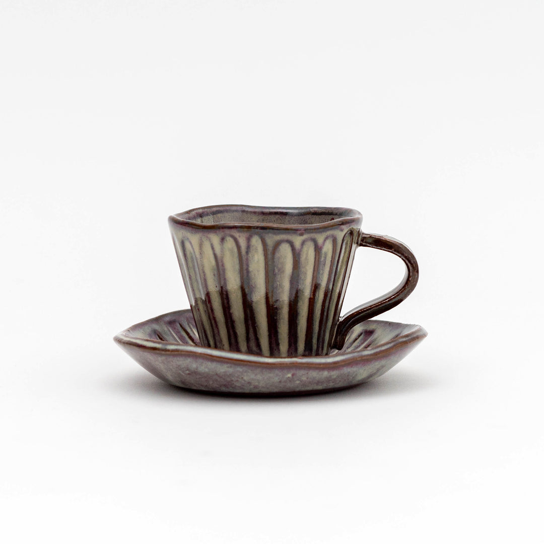 Handmade Oribe Kimura Tokusa Coffee Cup and Saucer Gift Set