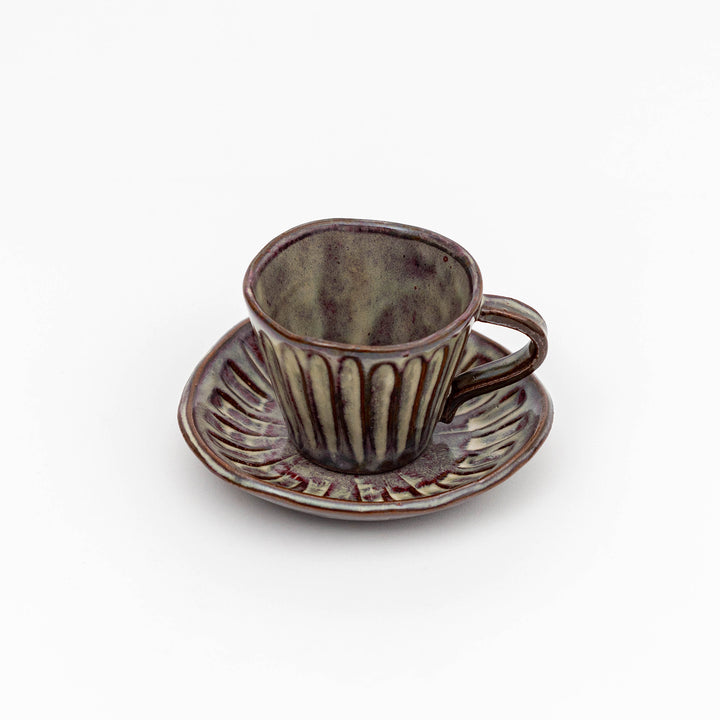 Handmade Oribe Kimura Tokusa Coffee Cup and Saucer Gift Set