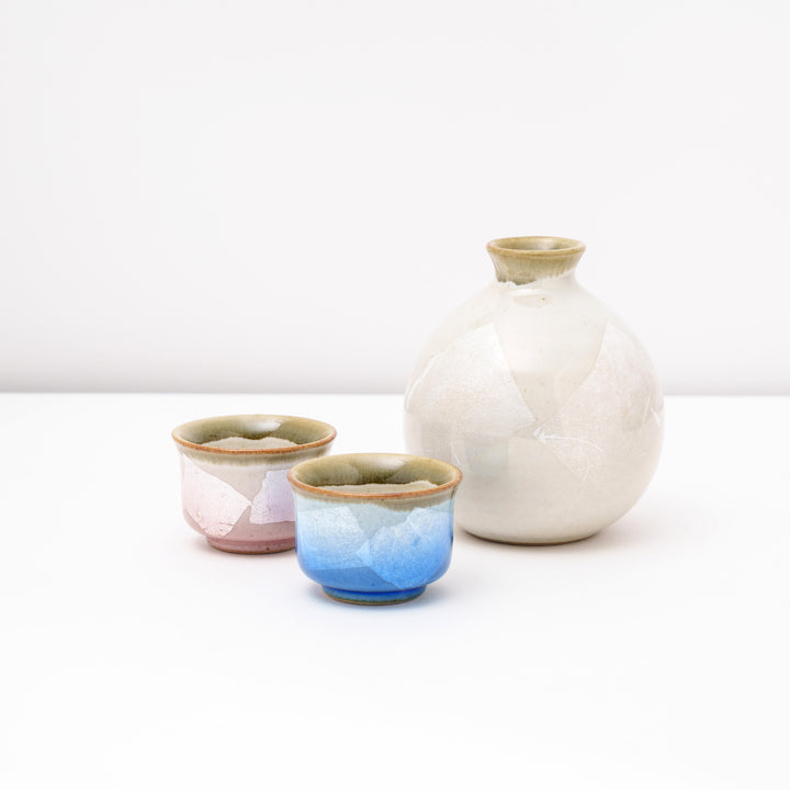 Kutani Ware Handmade Sake Cup and Bottle Gift Set