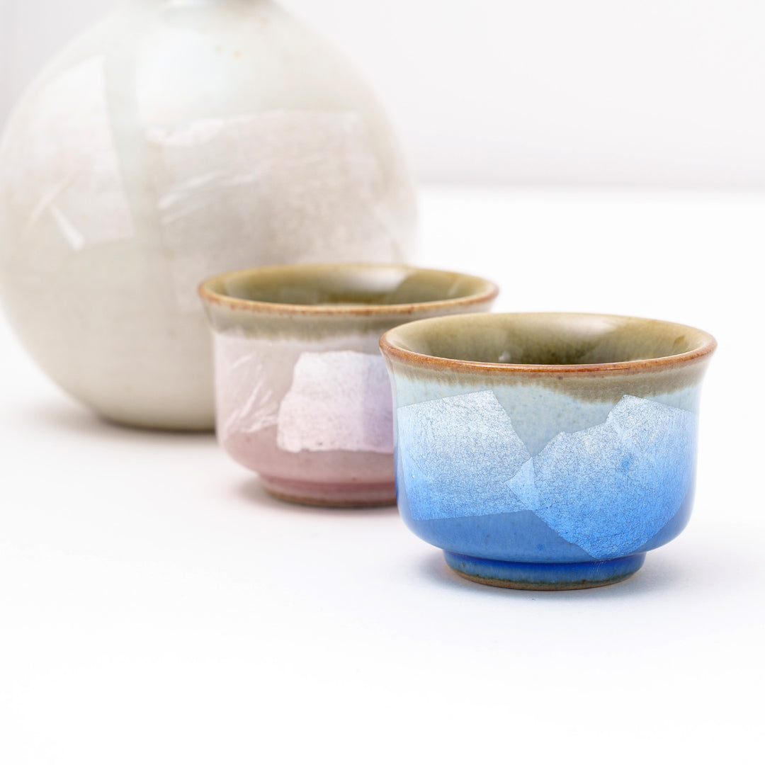 Kutani Ware Handmade Sake Cup and Bottle Gift Set