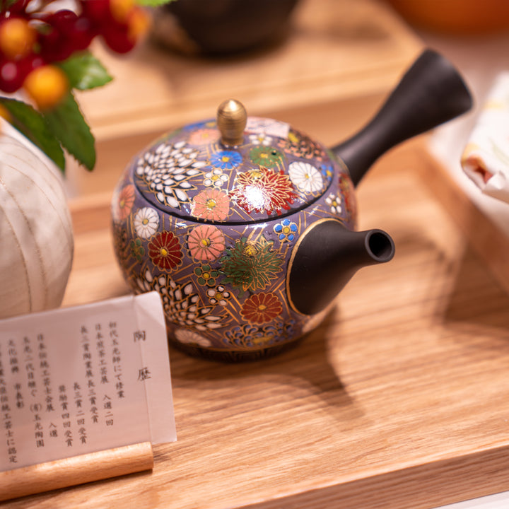 Handmade Tokoname Ware x Kutani Ware Teapot Fully Hand-Painted Artisan Piece by Gyokko Kiln
