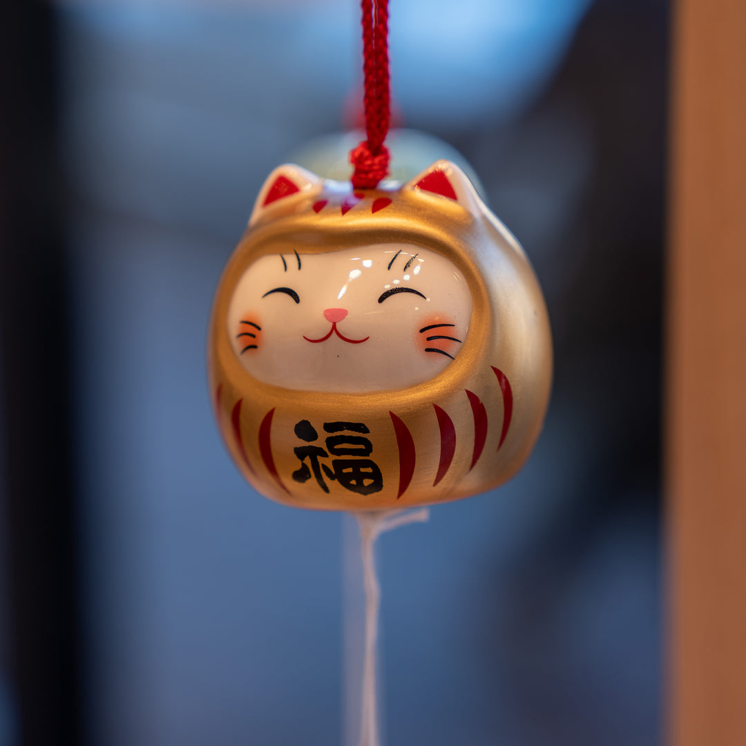 Yakushi Kiln - Gold Lucky Cat Daruma Wind Chime