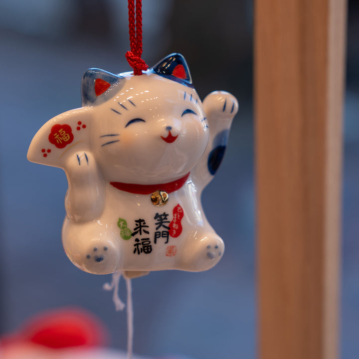 Yakushi Kiln Somenishiki Beckoning Cat/Maneki Neko Wind Chimes  - Fortune Coming 9528