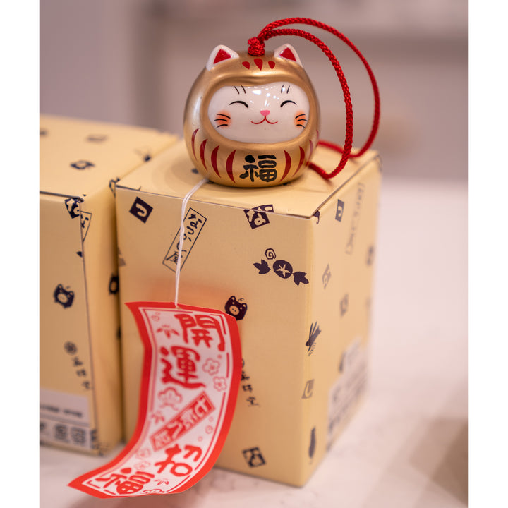 Yakushi Kiln - Gold Lucky Cat Daruma Wind Chime