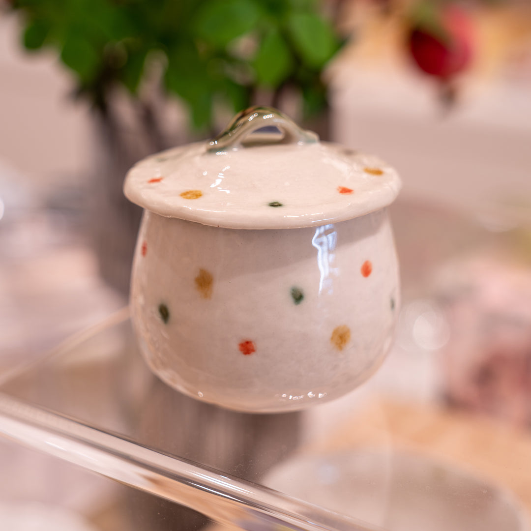 Japanese Handmade Ceramic Polka Chawanmushi Cup and Lid 茶碗蒸