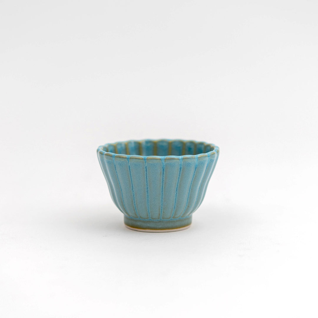 Mino Ware Chrysanthemum Shape Deep Small Bowl Kobachi Bowl - Mint Blue