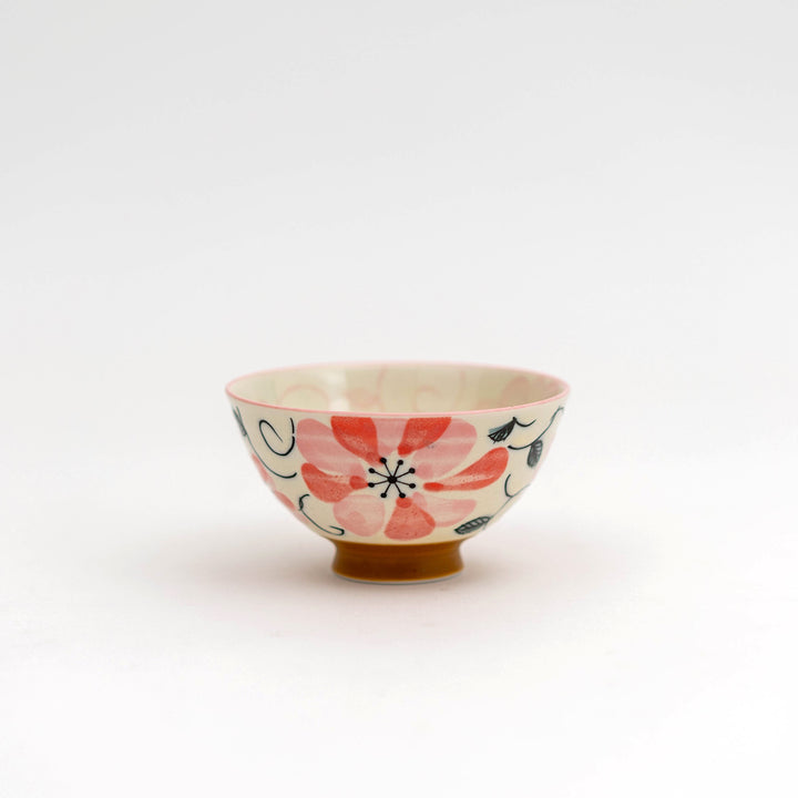 Mino Ware Handmade Flower Japanese Rice Bowl