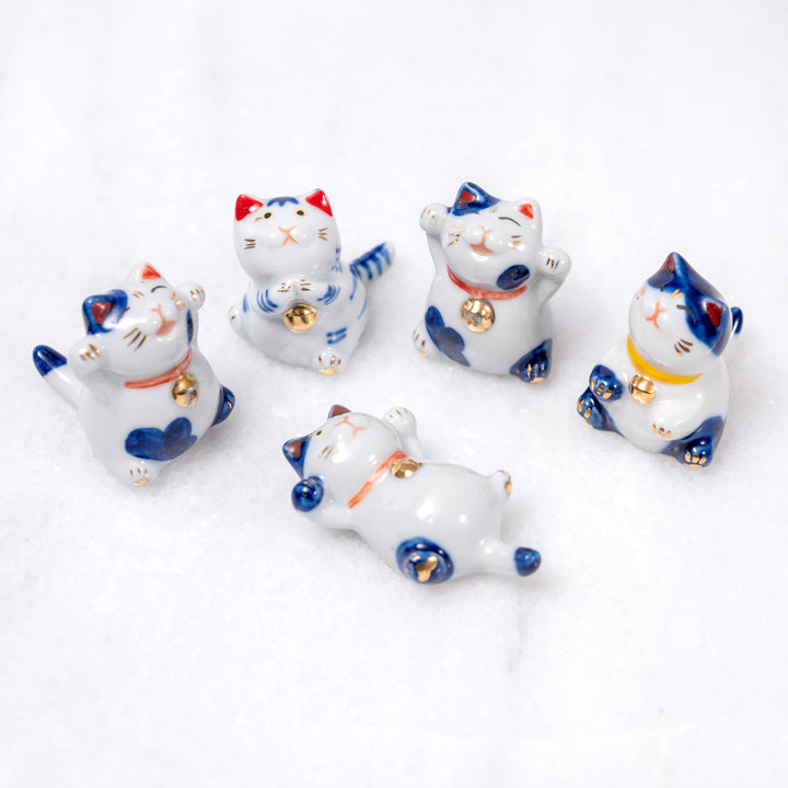 Set of 5 Lucky Cat Chopstick Rest - Hand-Painted Ceramic Holder for Japanese and Asian Dining, Kitchen Decor, and Cat Lovers' Gifts