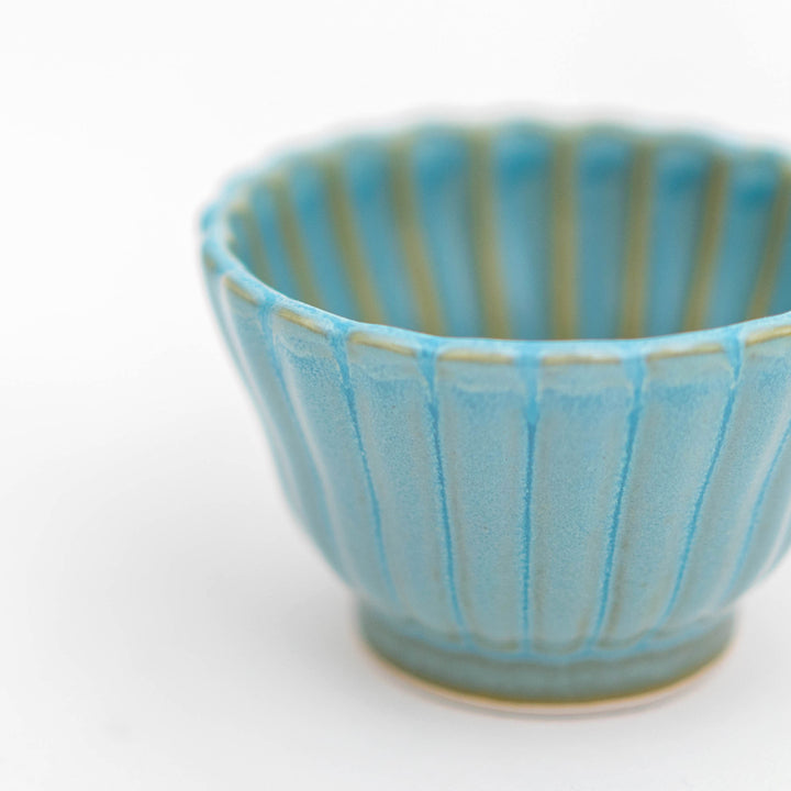 Mino Ware Chrysanthemum Shape Deep Small Bowl Kobachi Bowl - Mint Blue
