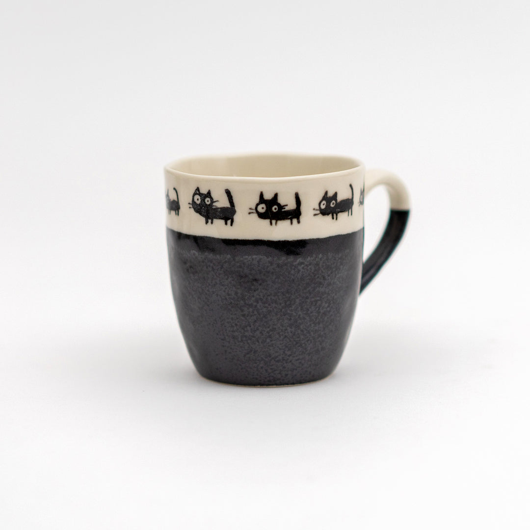 Handmade Cat Mug Mino Ware - Black