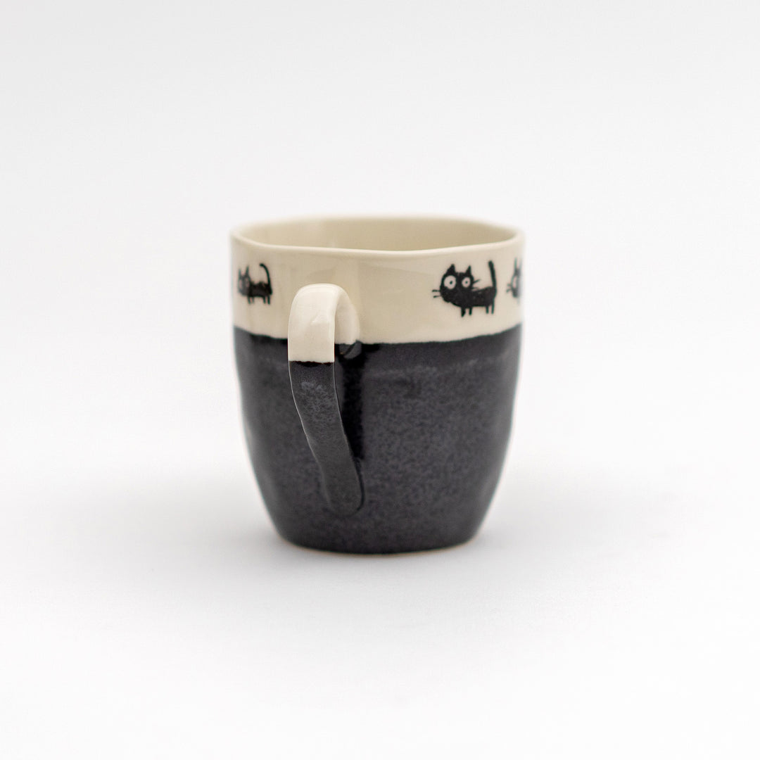 Handmade Cat Mug Mino Ware - Black