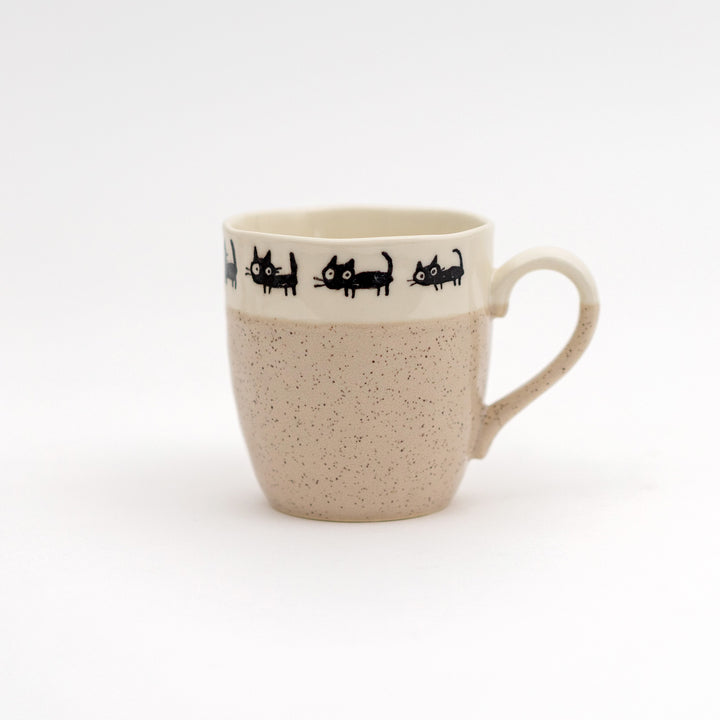 Handmade Cat Mug Mino Ware - Beige