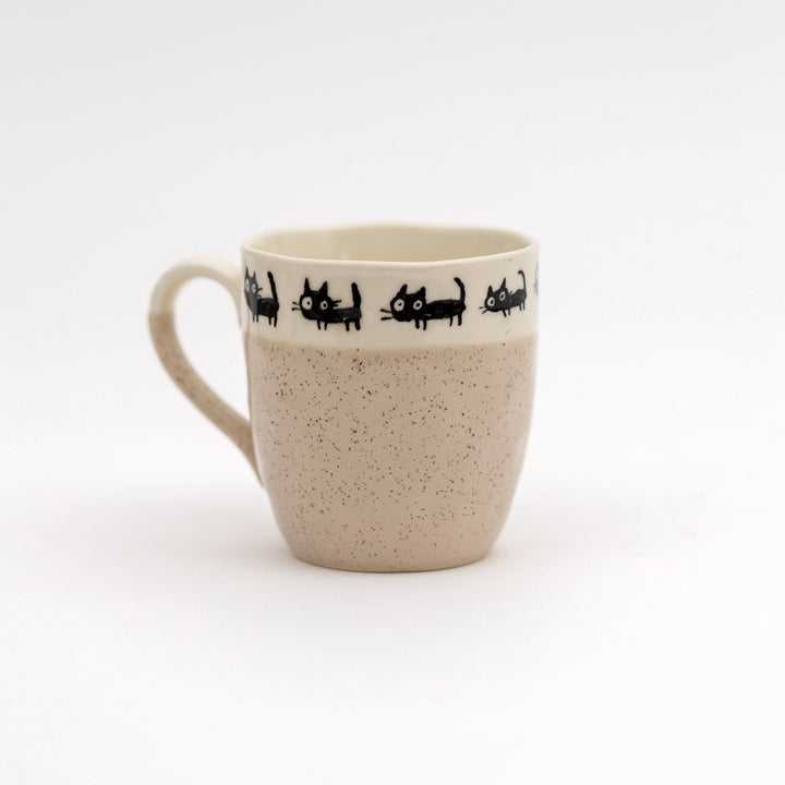 Handmade Cat Mug Mino Ware - Beige