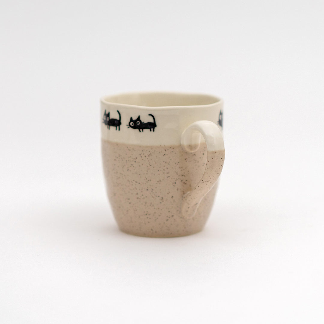 Handmade Cat Mug Mino Ware - Beige