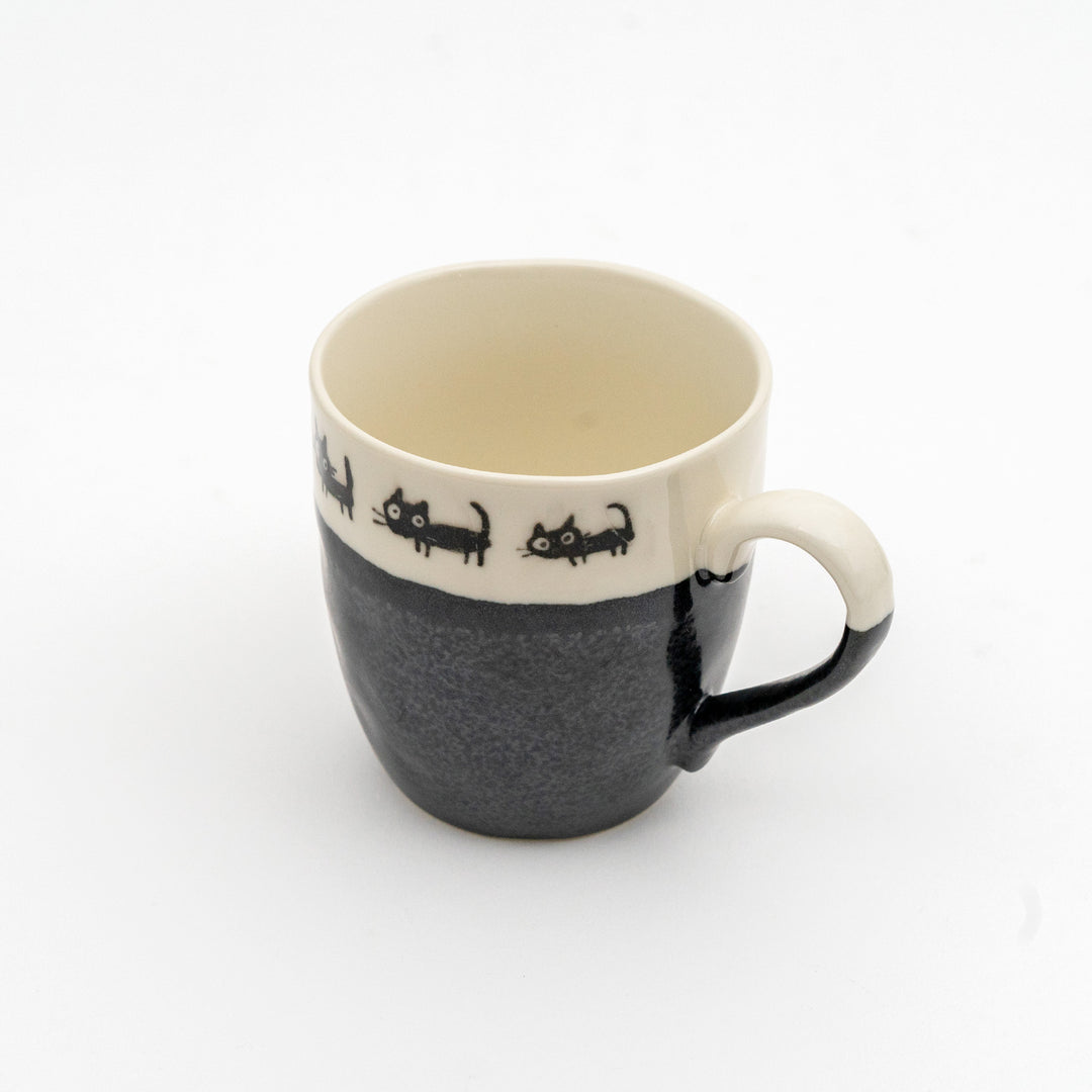 Handmade Cat Mug Mino Ware - Black
