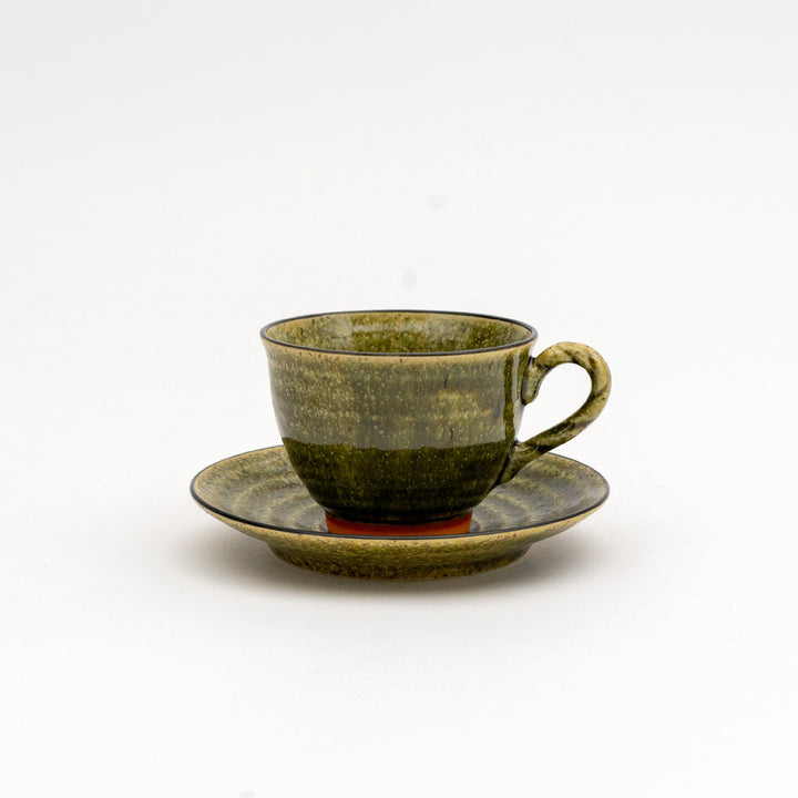 Mino Ware Handmade Coffee Cup and Saucer - Olive