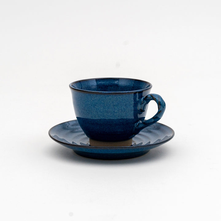 Mino Ware Handmade Coffee Cup and Saucer - Indigo