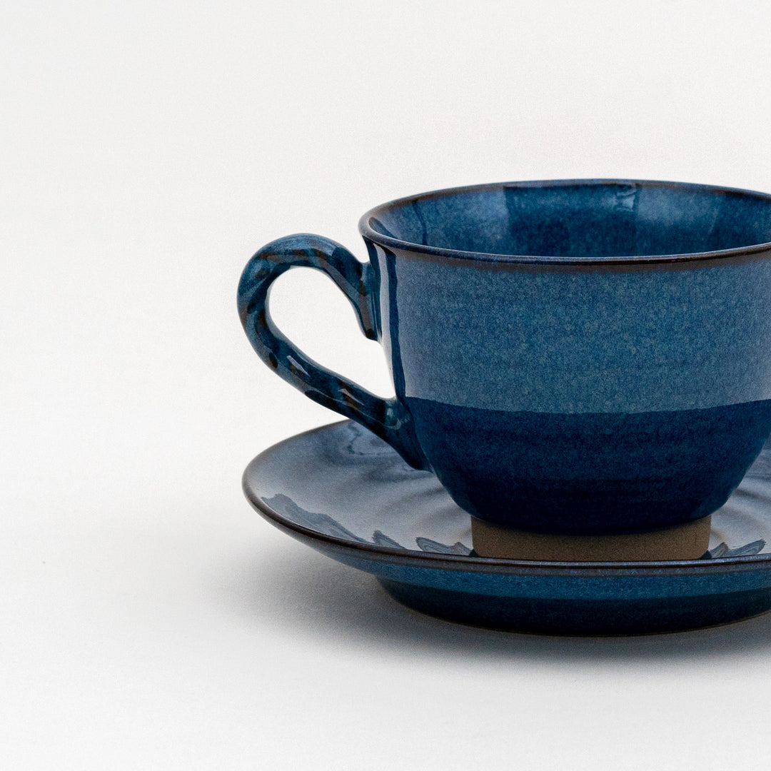 Mino Ware Handmade Coffee Cup and Saucer - Indigo