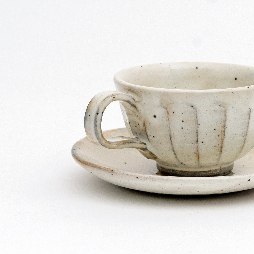 Mino Ware Handmade Textured Line Coffee Cup and Saucer Set - Kohiki