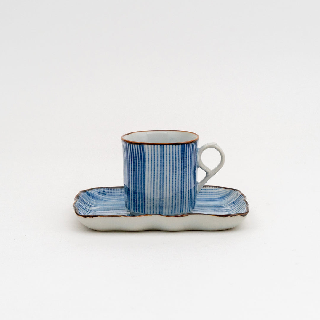 Mino Ware Handmade Tokusa Espresso Coffee Cup and Saucer Set