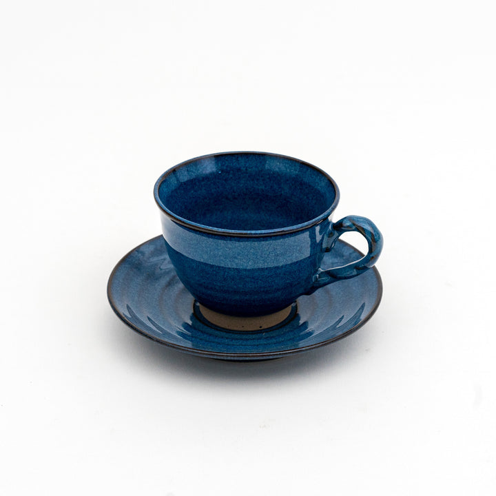 Mino Ware Handmade Coffee Cup and Saucer - Indigo