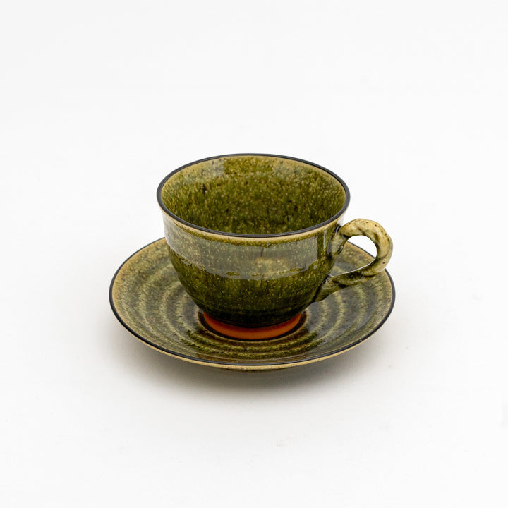 Mino Ware Handmade Coffee Cup and Saucer - Olive