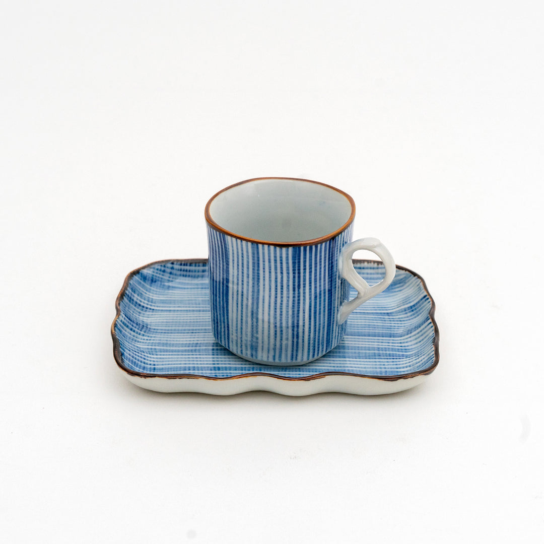 Mino Ware Handmade Tokusa Espresso Coffee Cup and Saucer Set