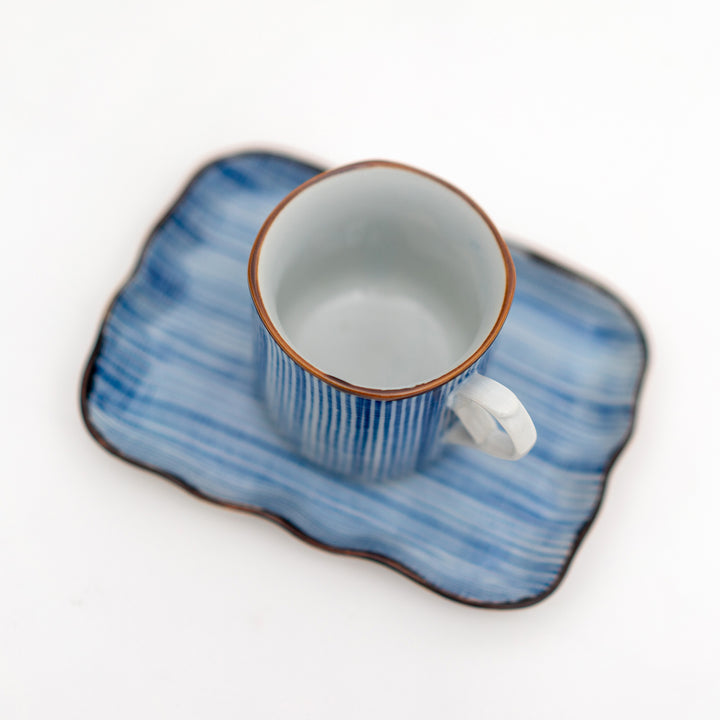 Mino Ware Handmade Tokusa Espresso Coffee Cup and Saucer Set