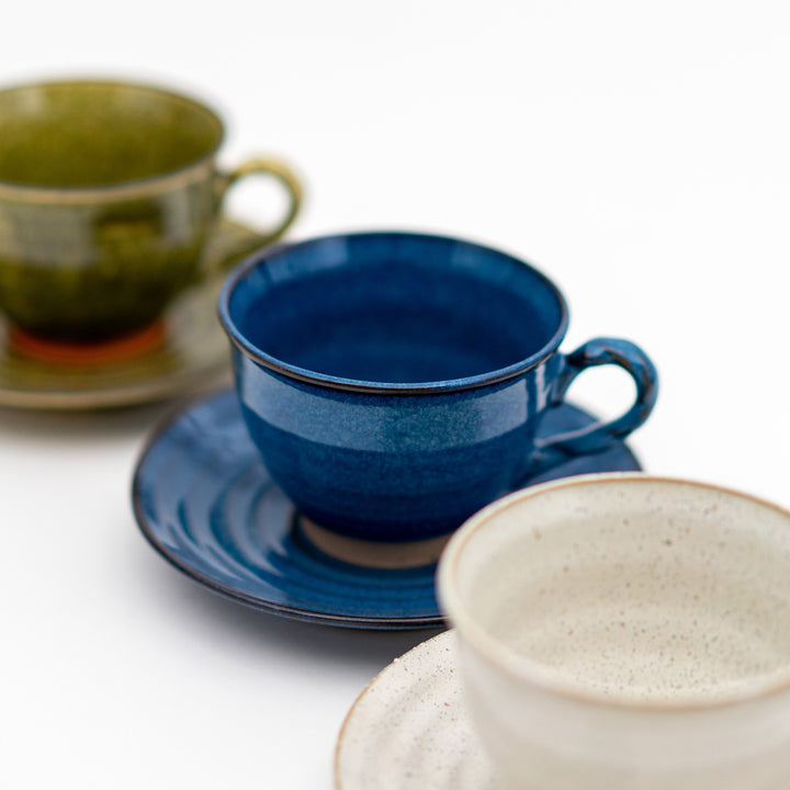 Mino Ware Handmade Coffee Cup and Saucer - Indigo