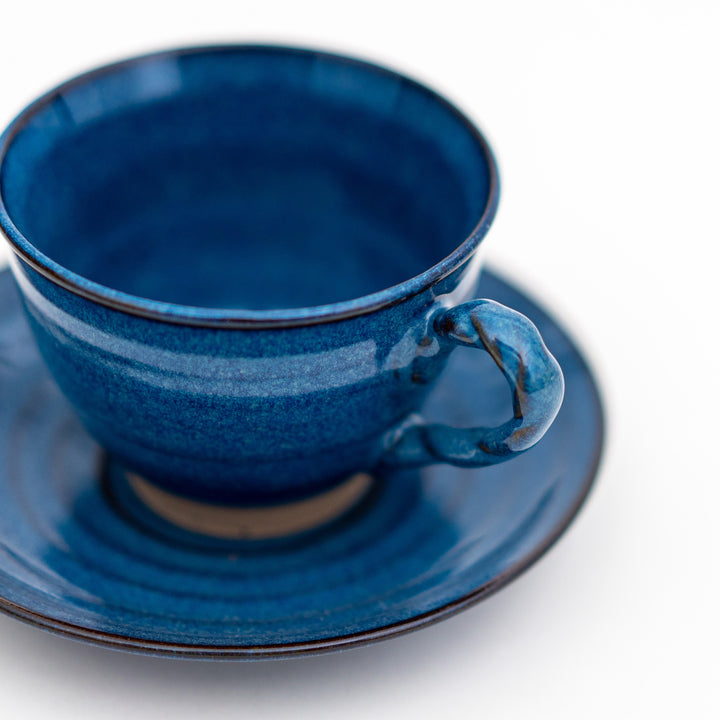 Mino Ware Handmade Coffee Cup and Saucer - Indigo