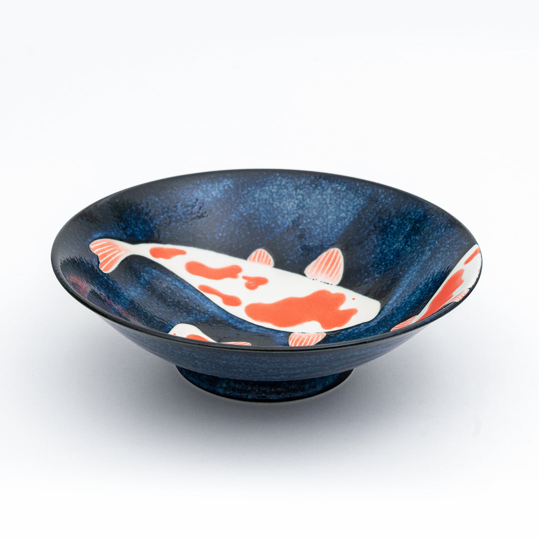 Japanese Mino Ware Koi Fish Porcelain Navy Large Serving Bowl 