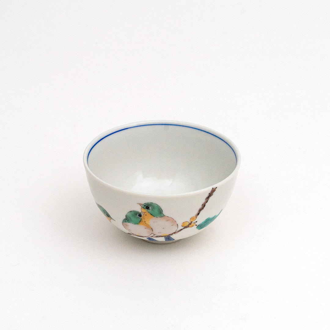 SEIKAGAMA Kutani Ware Handmade Yamagara（Varied Tit)  Japanese Tea Cup Bowl and Plate